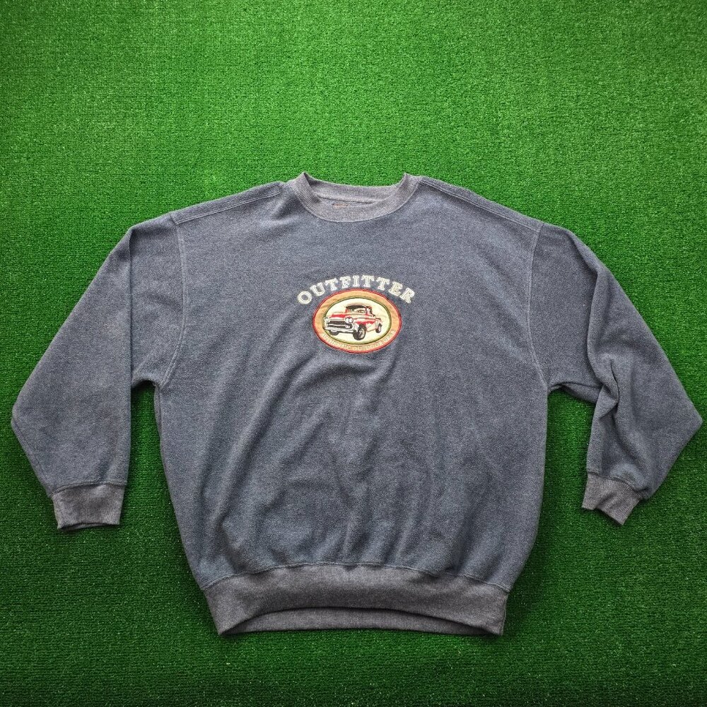 Woodland Trail Sweater Mens 2XL Blue Fleece Pullover Outdoor Embroidered Truck‎